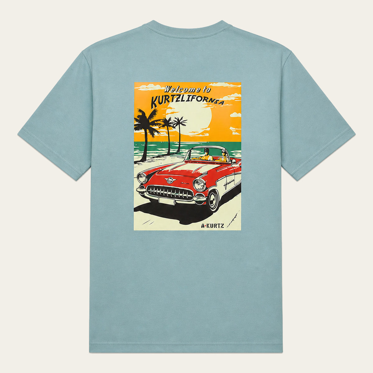 T-shirt z nadrukiem plażowym – tył |color:steel blue