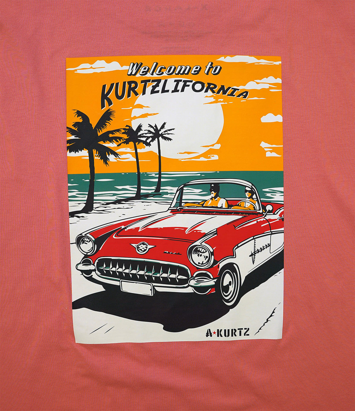 T-shirt z nadrukiem plażowym |color:palau coral