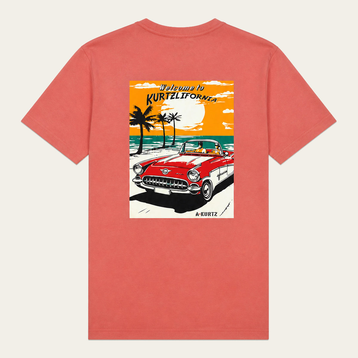 T-shirt z nadrukiem plażowym – tył |color:palau coral