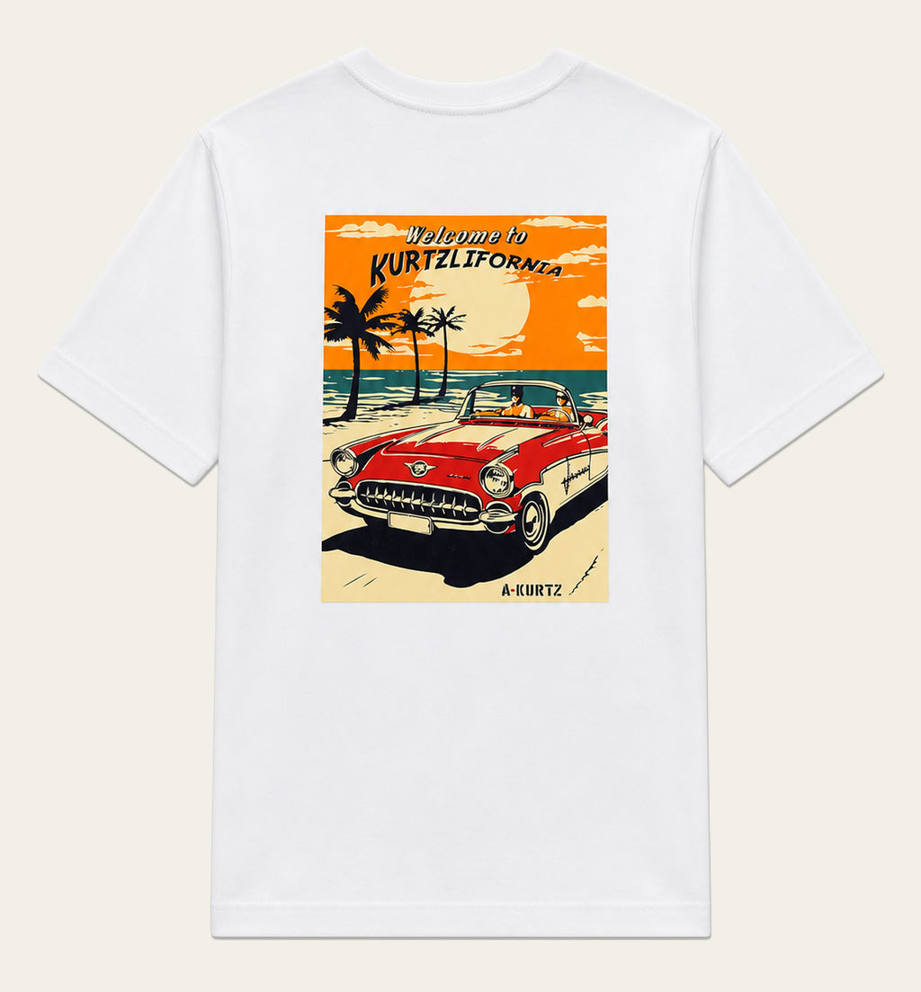T-shirt z nadrukiem plażowym – tył |color:white