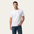 T-shirt z nadrukiem plażowym – przód – na modelu |color:white