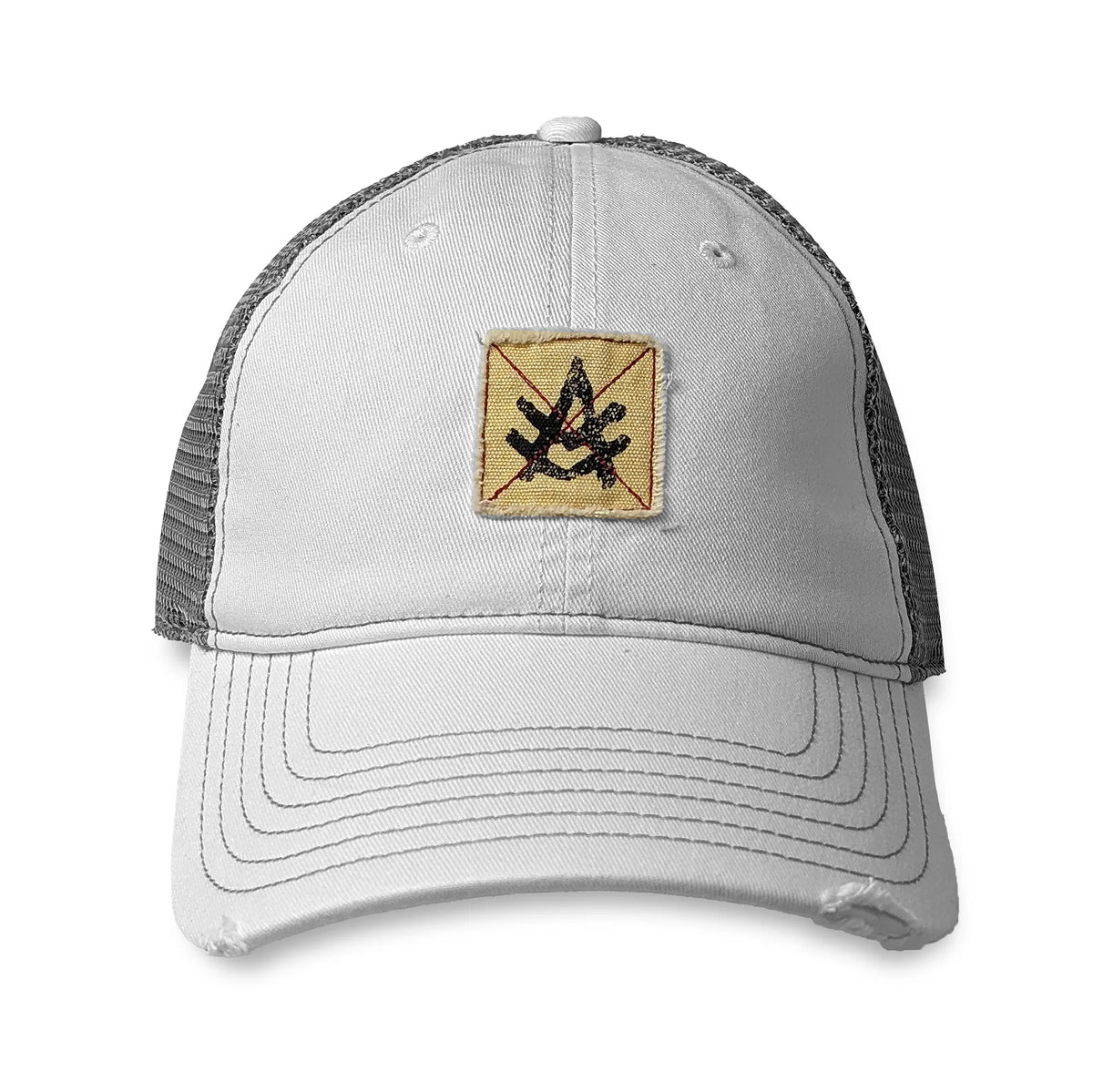 Distressed Baseball Cap - White - Front - Tad |color:White/Grey