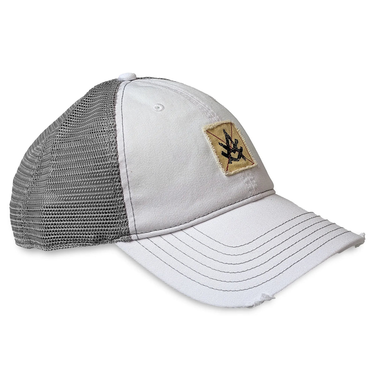 Distressed Baseball Cap - White - Front Right - Tad |color:White/Grey