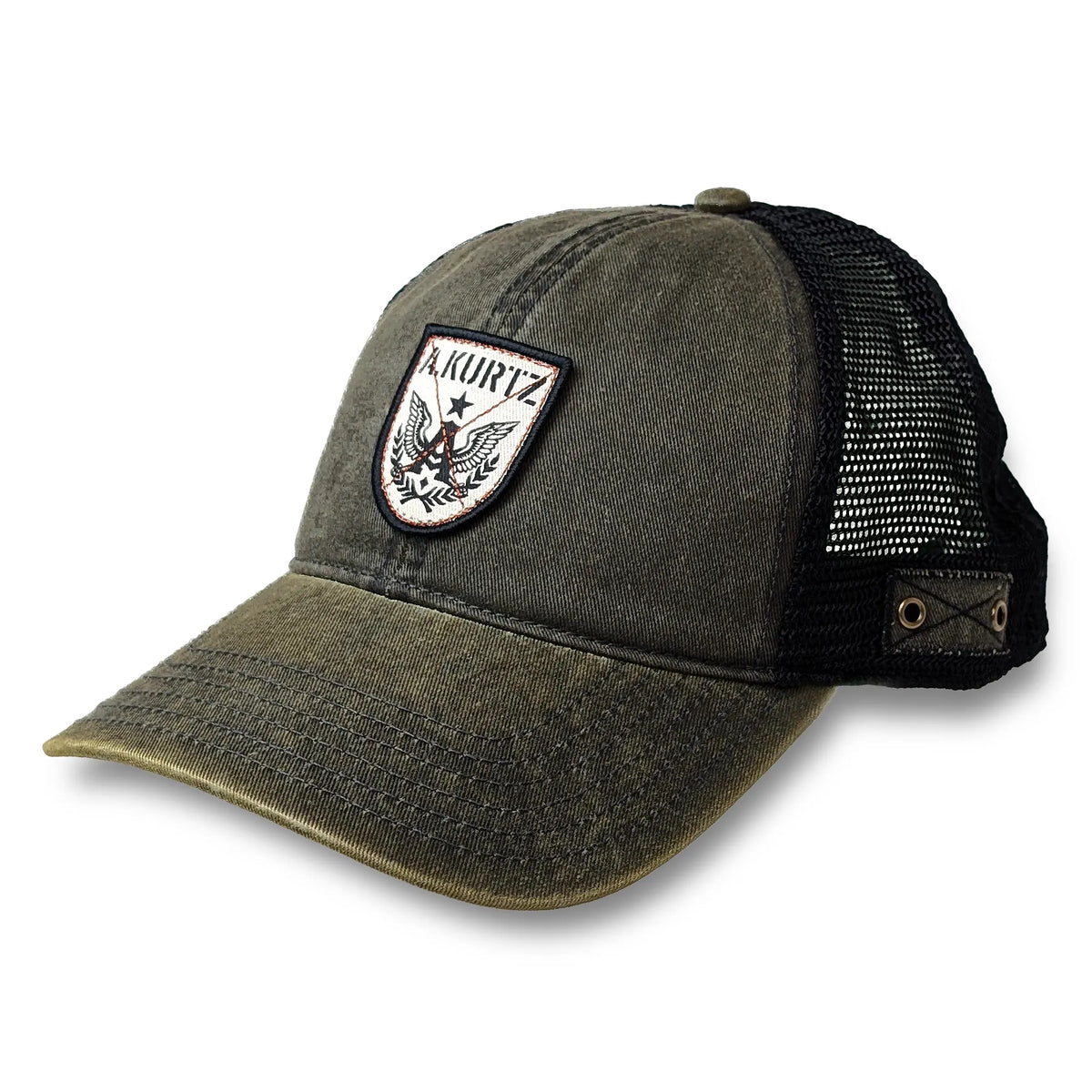 Fighter Pilot Hat - Jet Pilot - Olive -Front Left 
|color:Olive/ Black Jet Wash