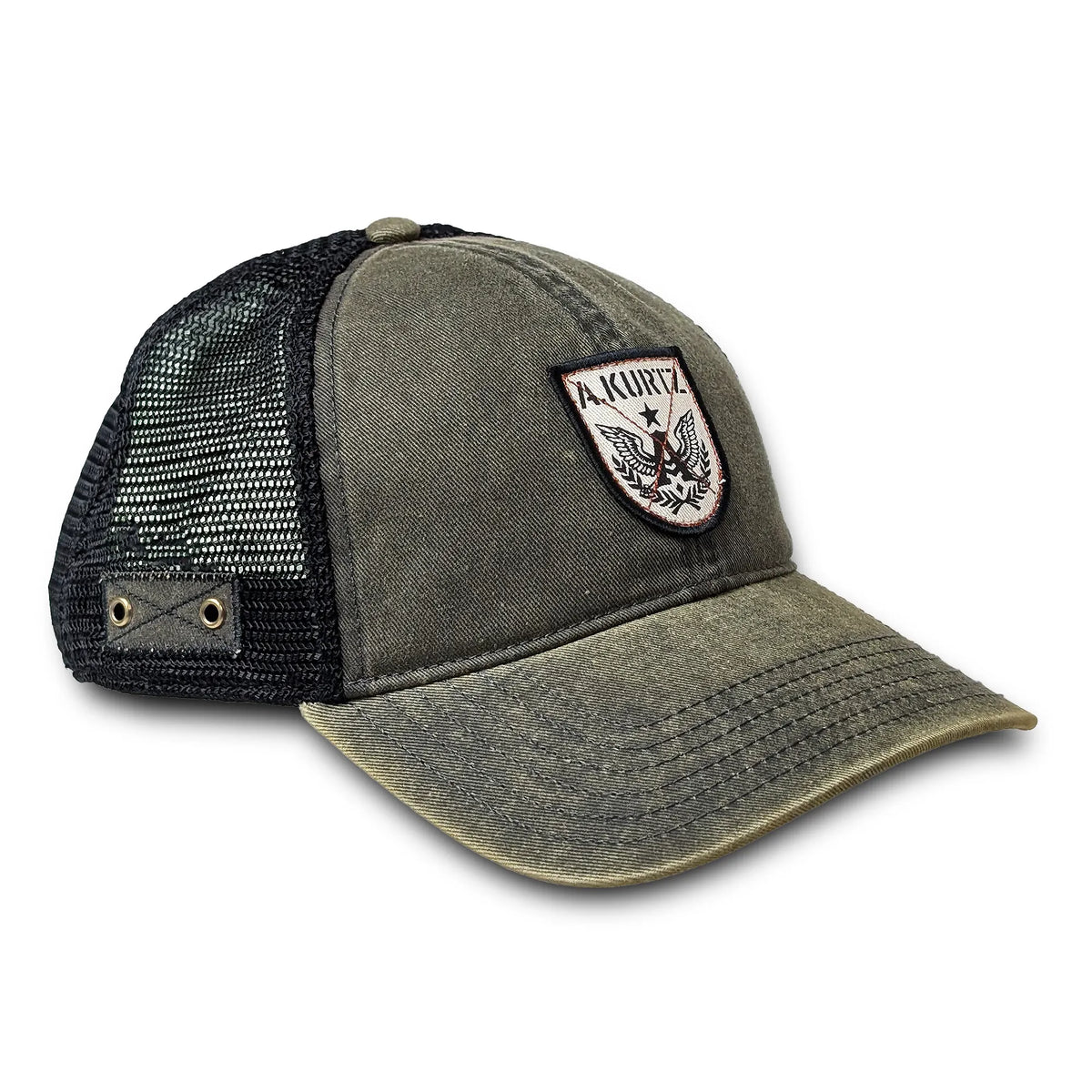 Fighter Pilot Hat - Jet Pilot - Olive -Front Right 
|color:Olive/ Black Jet Wash