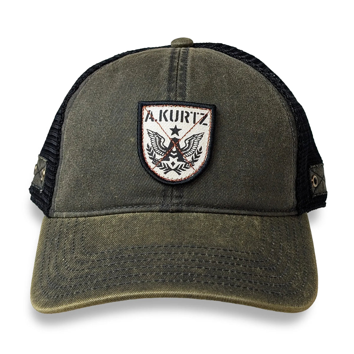 Fighter Pilot Hat - Jet Pilot - Olive -Front 
|color:Olive/ Black Jet Wash