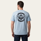 T-shirt z nadrukiem – tył – na modelu  |color:steel blue