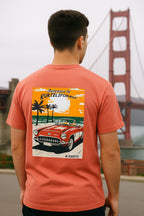T-shirt z nadrukiem Kurtzlifornia – koralowy