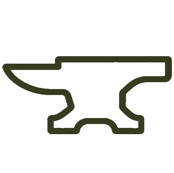 Made Strong icon showing a simple dark olive outline icon of an anvil on a plain white background.