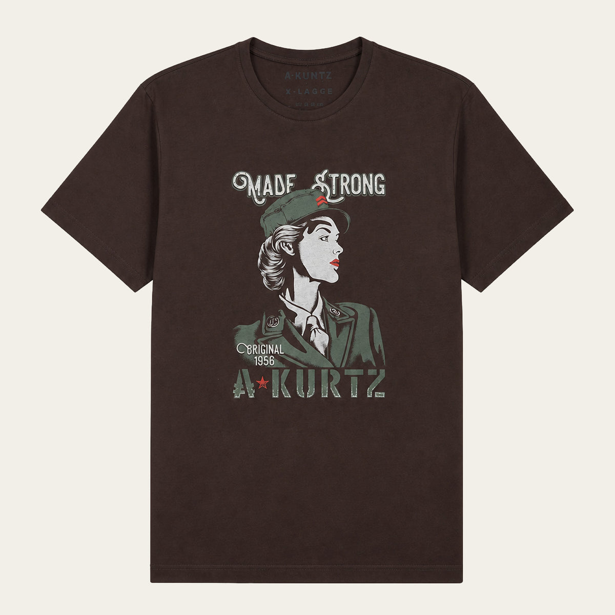 T-shirt vintage z nadrukiem – przód | color:chocolate