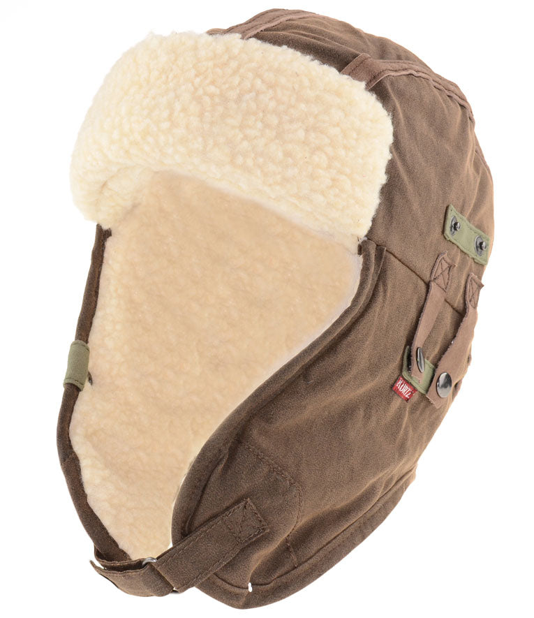 Skórzana czapka pilotka |color:Military Brown