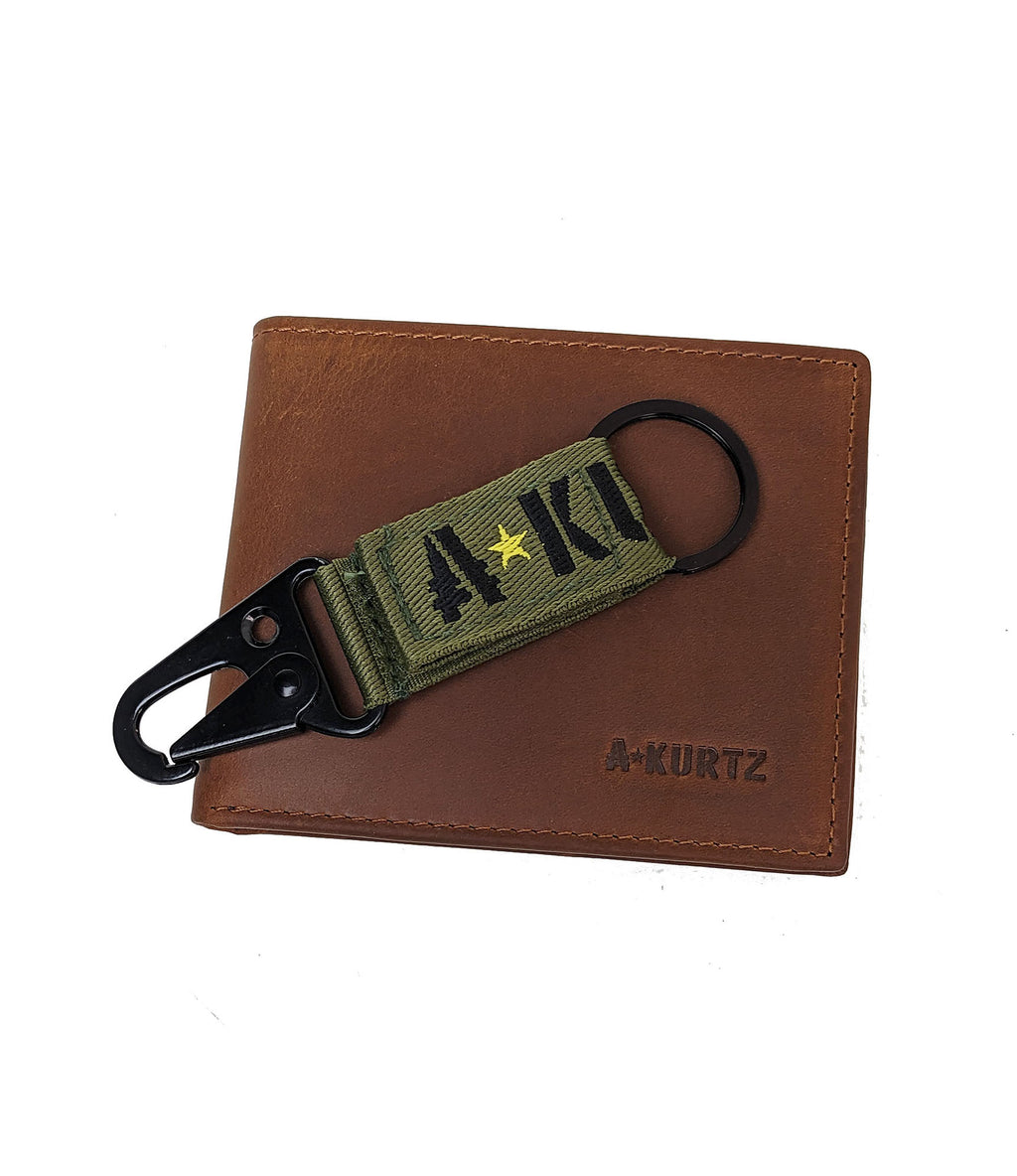 Genuine Leather Wallet & Keychain Hook Combo - Green